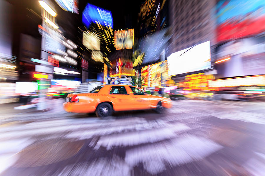 Yellow Taxi Cab In Times Square, New Photograph by Fred Froese