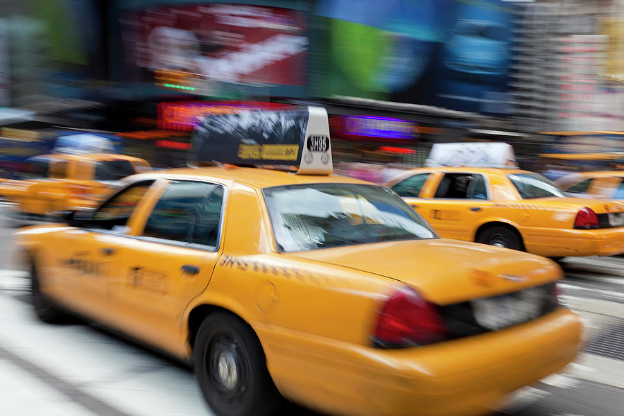 Yellow Taxi Cabs, Just Off Times Photograph by Peter Adams