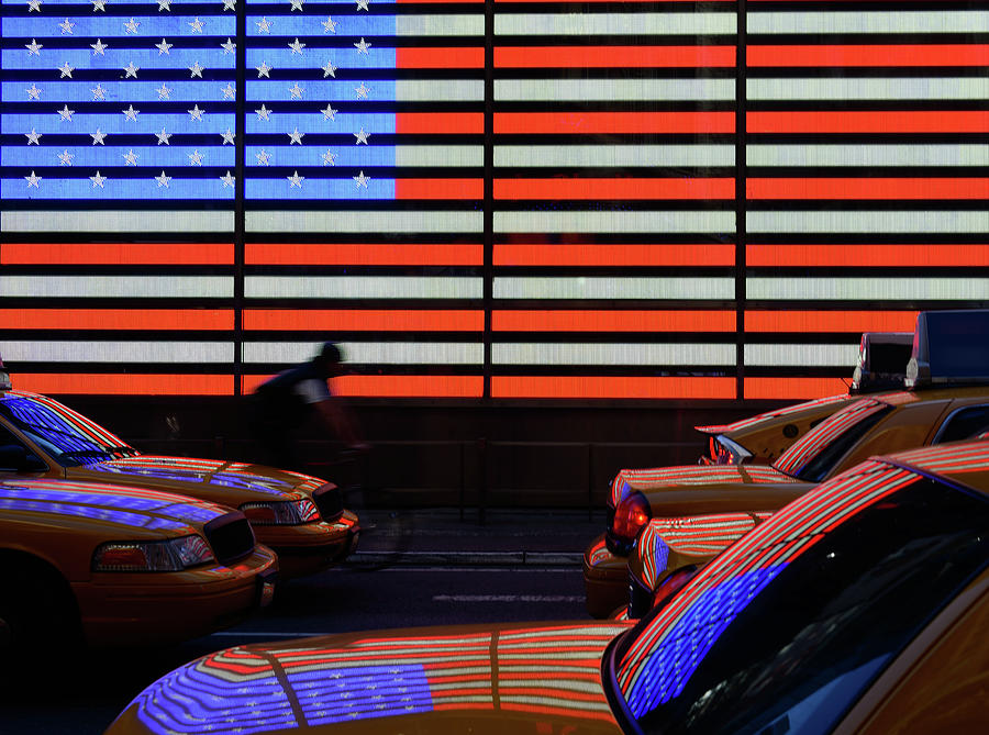 Yellow Taxis At Time Square, American Photograph by Olaser