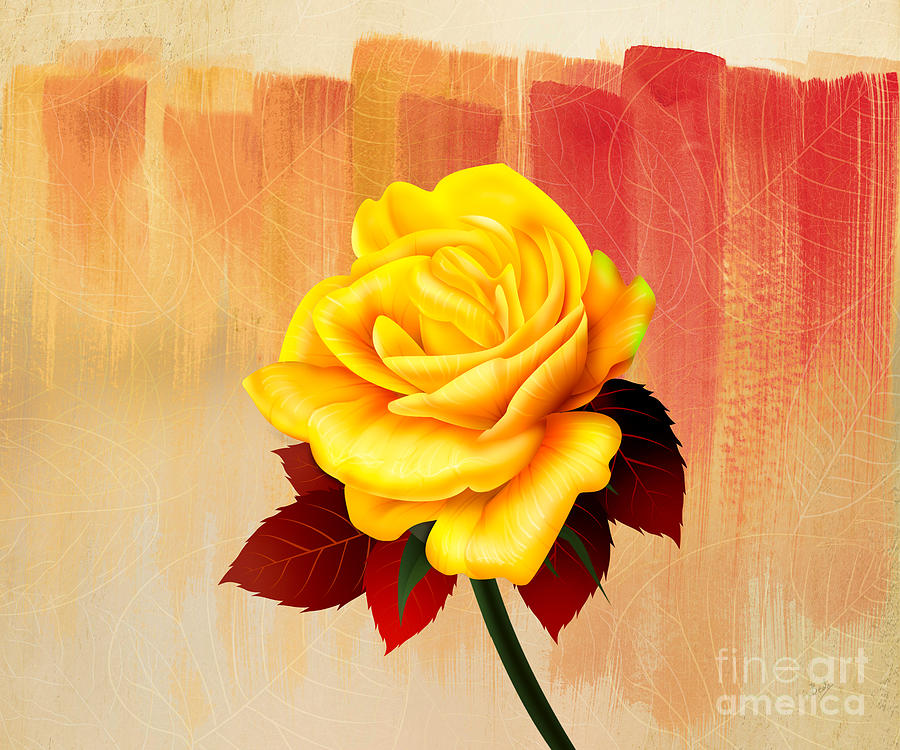 Summer Digital Art - Yellow Tea Rose by Peter Awax