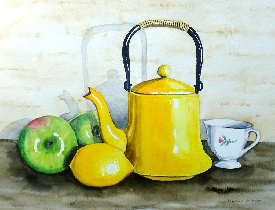 Yellow Teapot Painting by Laurie Anderson