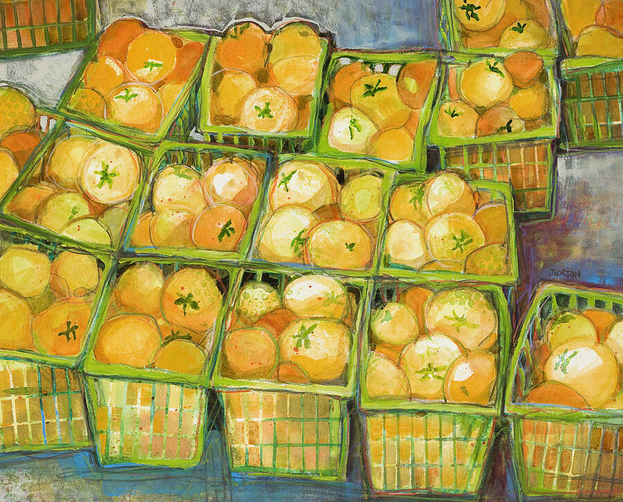Yellow Tomato Baskets Painting by Jen Norton