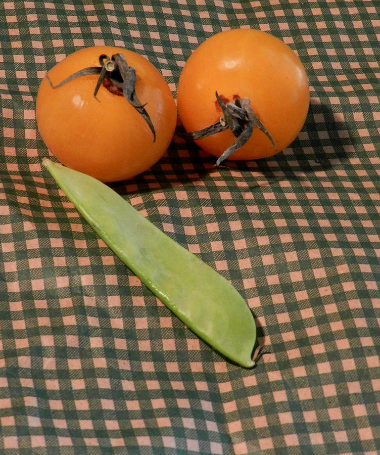 Yellow Tomatoes And Snow Pea Pod Photograph