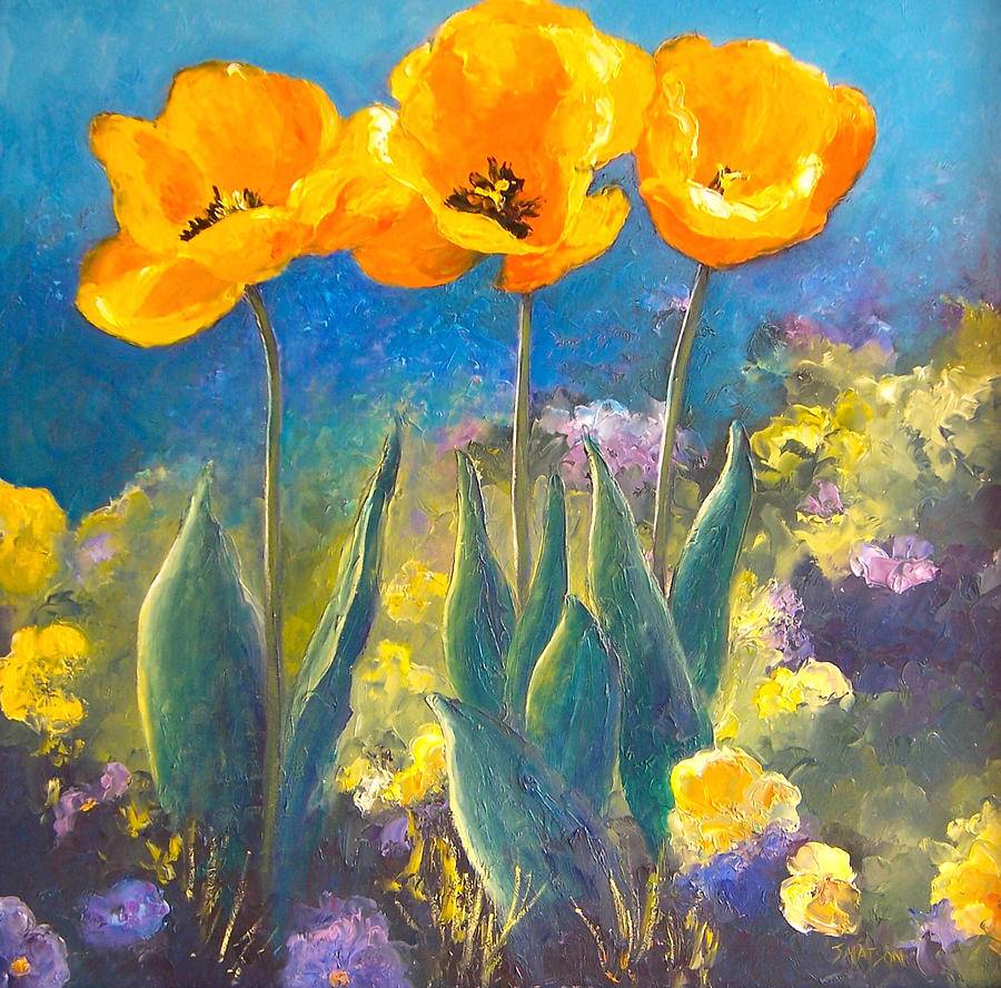 Yellow Tulips  Painting by Jan Matson