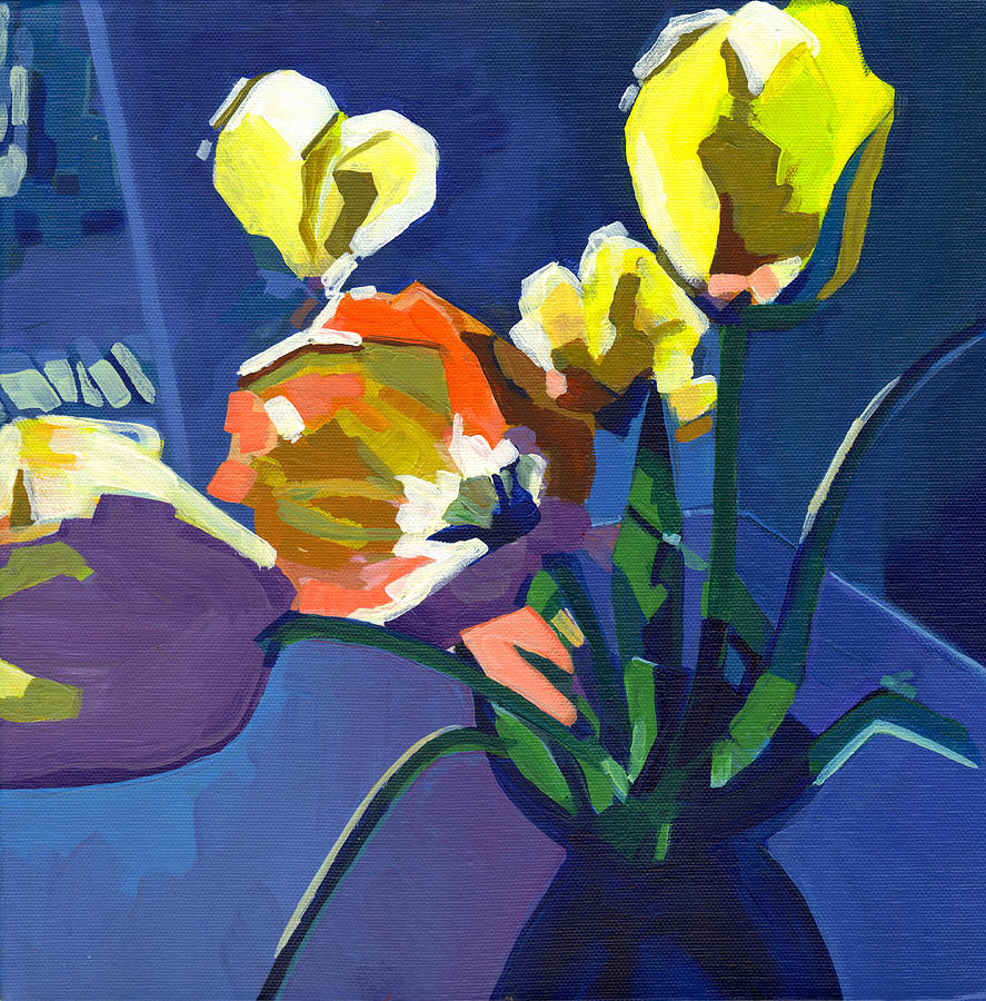 Yellow Tulips on Purple Background Painting by Tanya Filichkin