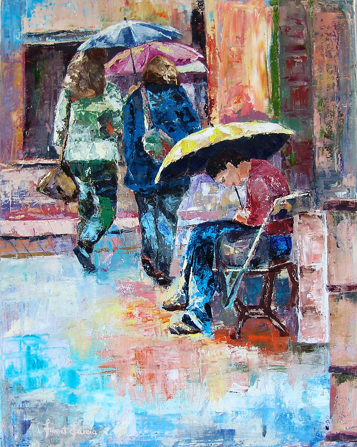 Yellow Umbrella Painting by Janet Garcia
