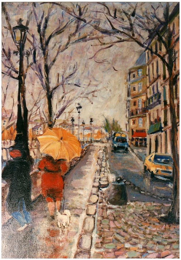 Paris Painting - Yellow umbrella by Walter Casaravilla