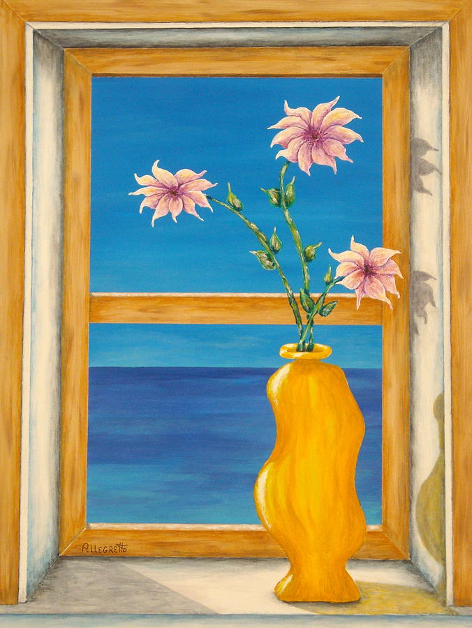 Yellow Vase With Sea View Painting by Pamela Allegretto