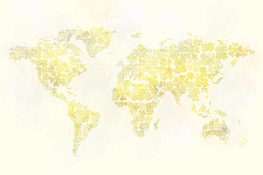 Yellow World Map Digital Art