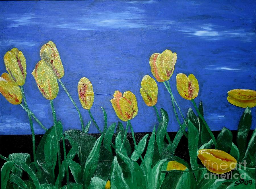 Yellowred tulips Painting by Susanne Baumann