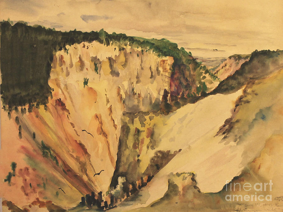 Yellowstone Canyon - Wyoming 1946 Painting by Art By Tolpo Collection