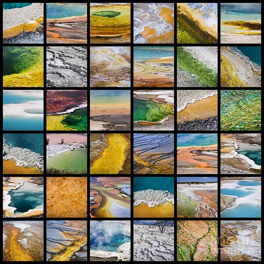 Yellowstone colors, hot springs collage Photograph by Delphimages Photo Creations