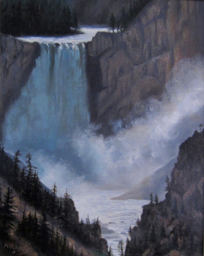 Yellowstone National Park Painting - Yellowstone Falls Evening by Mar Evers