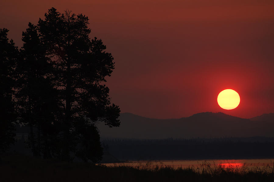 Yellowstone Lake Sunrise on Smoky Day Photograph by Bruce Gourley