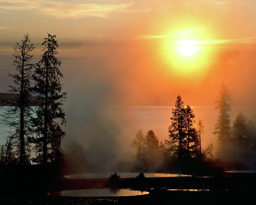 Yellowstone Lake Sunrise over West Thumb Photograph by Ed Riche
