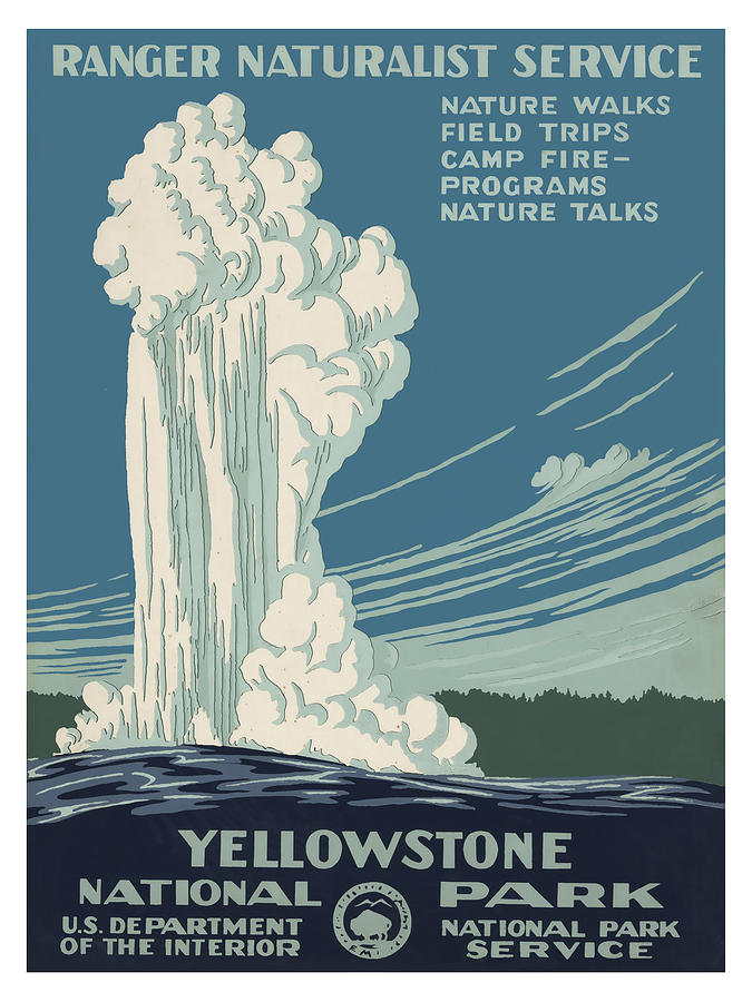 Yellowstone National Park with Old Faithful Geyser Painting by Elaine Plesser