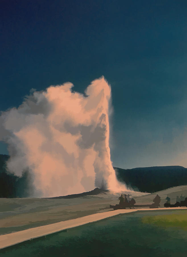 Yellowstone -- Old Faithful Vintage Digital Art by Cathy Anderson