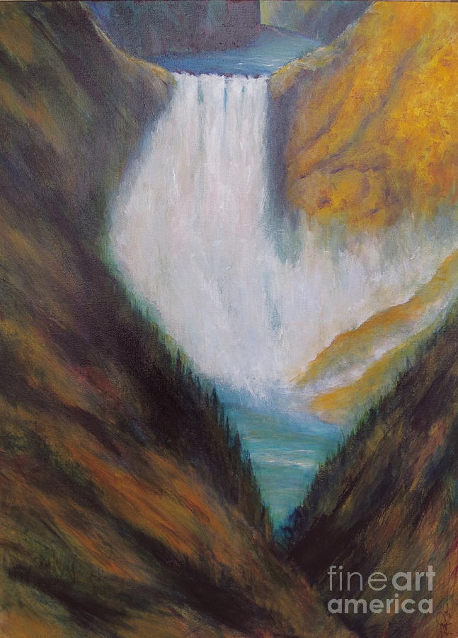 Yellowstone Park Water Fall Painting by Robert Birkenes