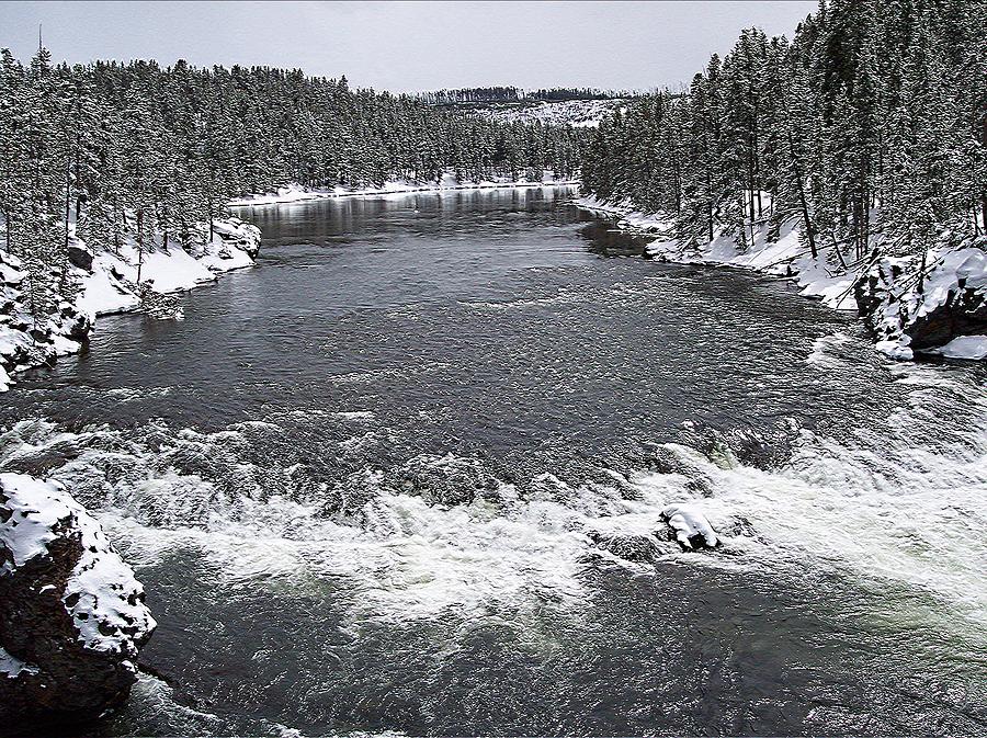 Yellowstone River with Snow Photograph by Enaid Silverwolf