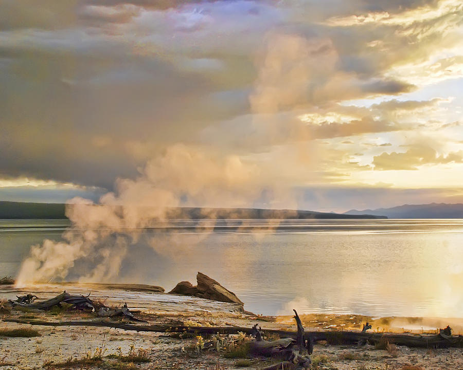 Yellowstone Steaming Geyser Photograph by Betty Eich