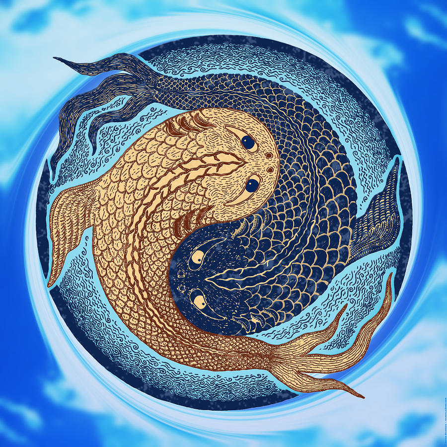 Fish Digital Art - Yin Yang Koi Fish Mandala by Peter Barreda