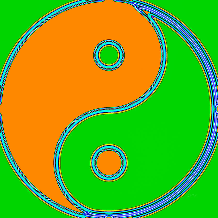 Abstract Painting - Yin Yang orange green pop art by Eti Reid
