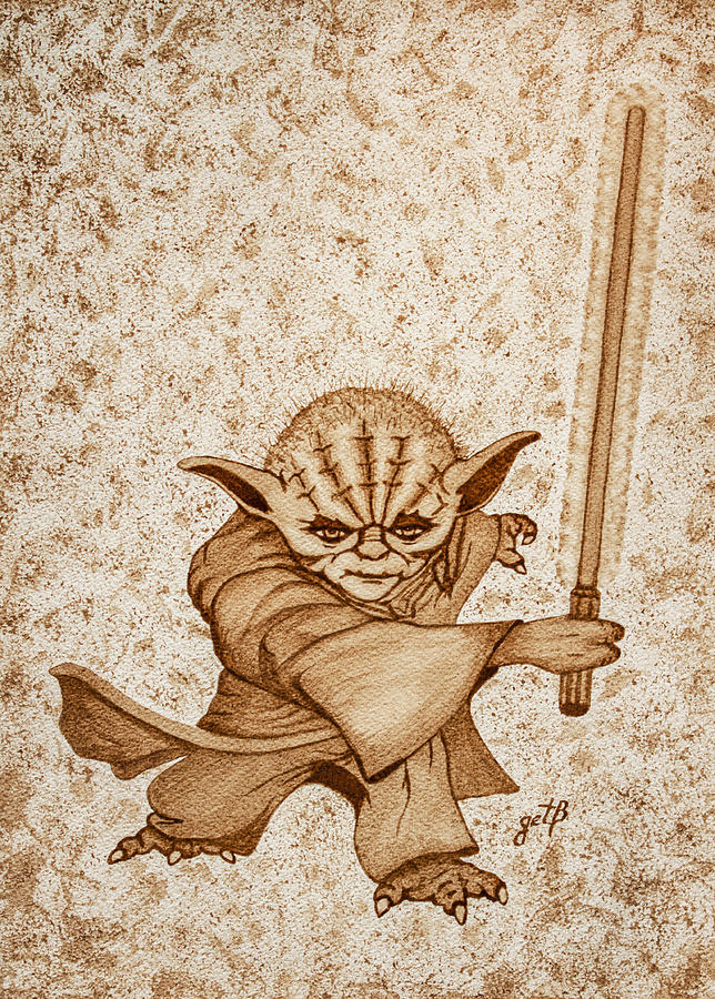 Yoda Jedi original dark beer painting Painting by Georgeta Blanaru