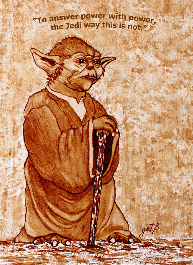 Yoda Wisdom original coffee painting Painting by Georgeta Blanaru