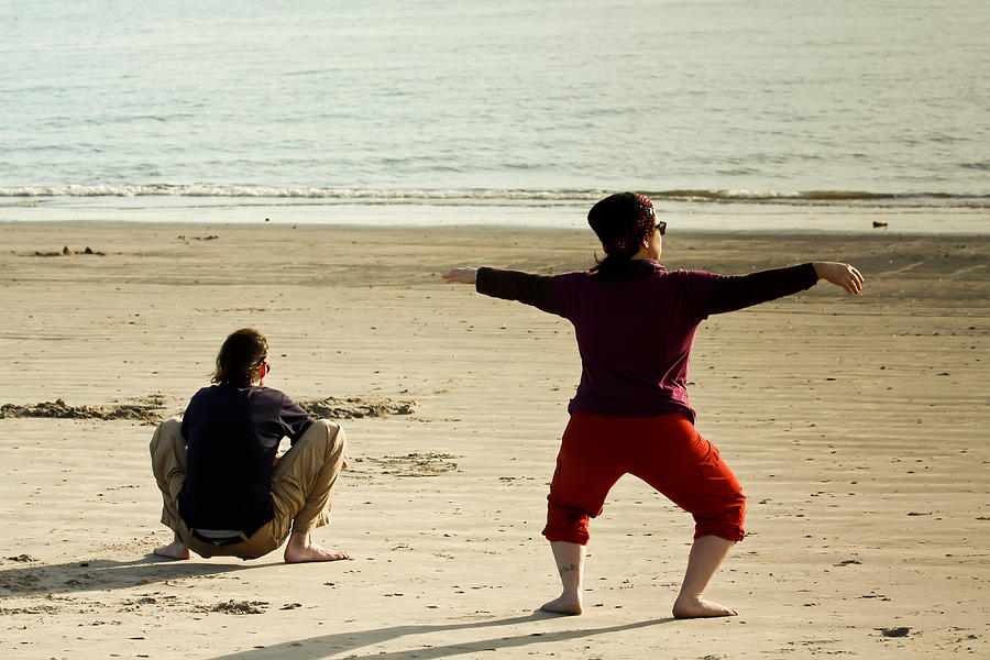 Yoga at Manhattan Beach Photograph by Ann Murphy