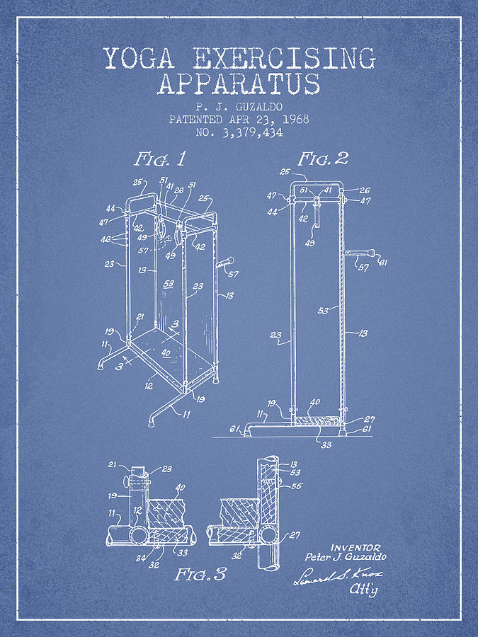 Vintage Digital Art - Yoga Exercising Apparatus patent from 1968 - Light Blue by Aged Pixel
