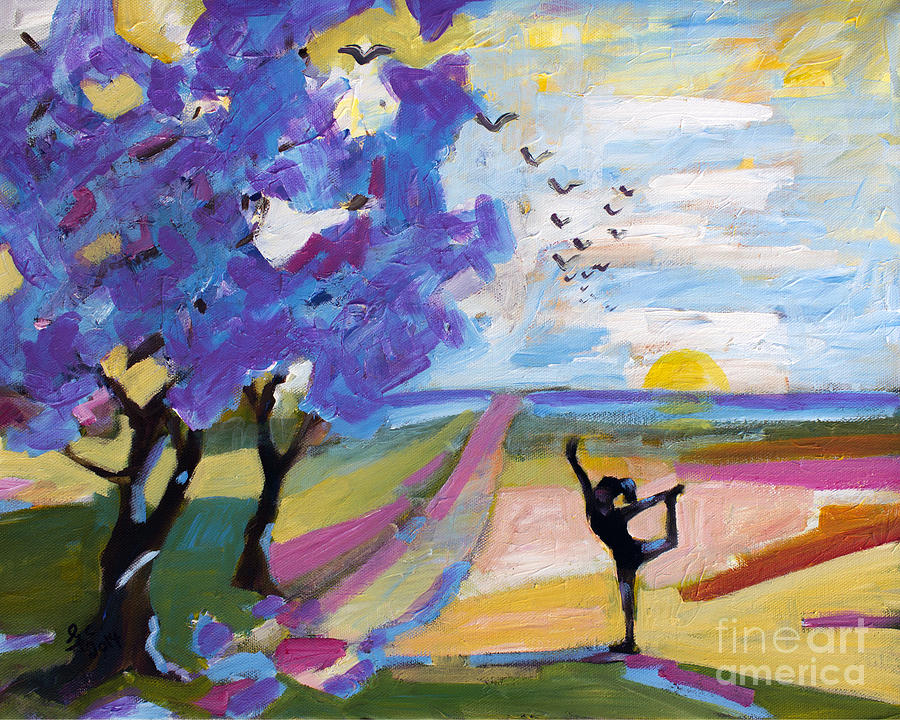 Yoga Under The Jacaranda Trees Painting by Ginette Callaway