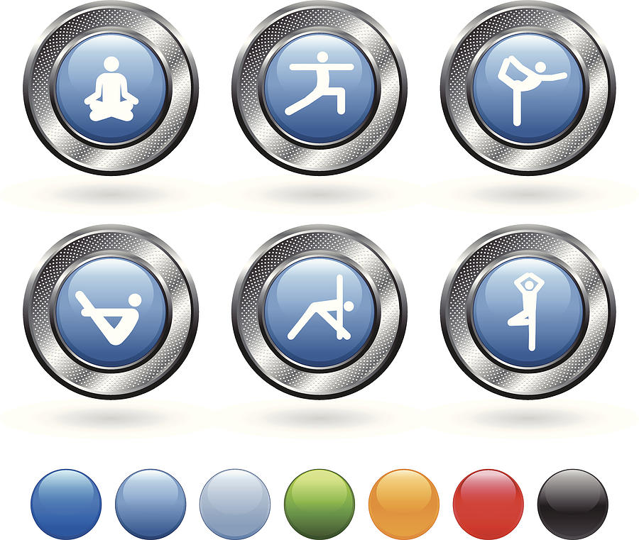 Yoga vector icon set on buttons with metallic border Drawing by Bubaone