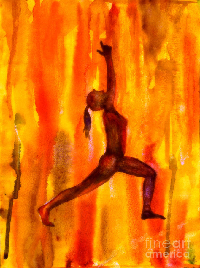 Yoga Warrior 1 Pose Painting by Donna Walsh