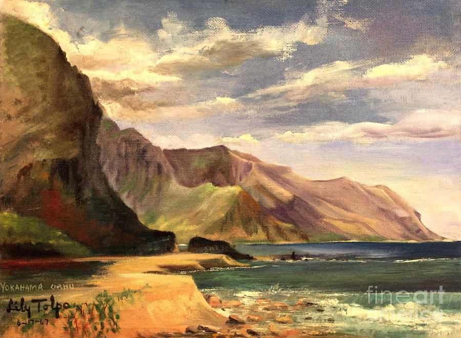 Yokahama Bay Oahu Hawaii - 1960s Painting by Art By Tolpo Collection
