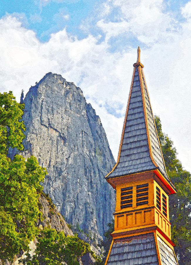 Yosemite Chapel And Sentinel Rock Digital Art by Steven Barrows