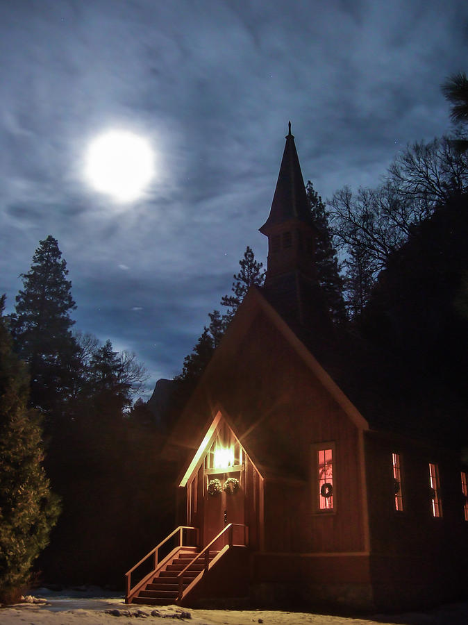 Yosemite Chapel Under A Full Moon Photograph by Marc Crumpler