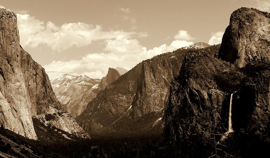 Yosemite Tunnel View Sepia Photograph by Jeff Lowe