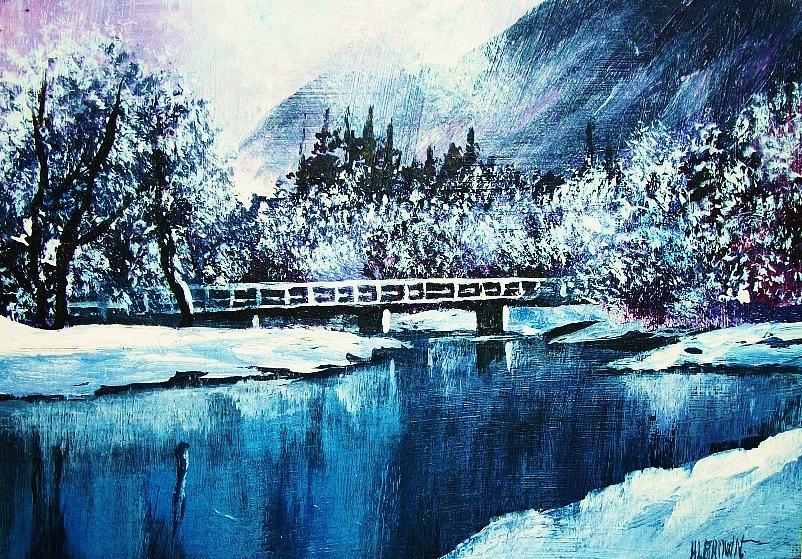Overpass Reflections in Winter Painting by Al Brown