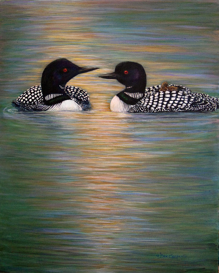 Loon Painting - You and Me and Baby Makes Three by Dee Carpenter