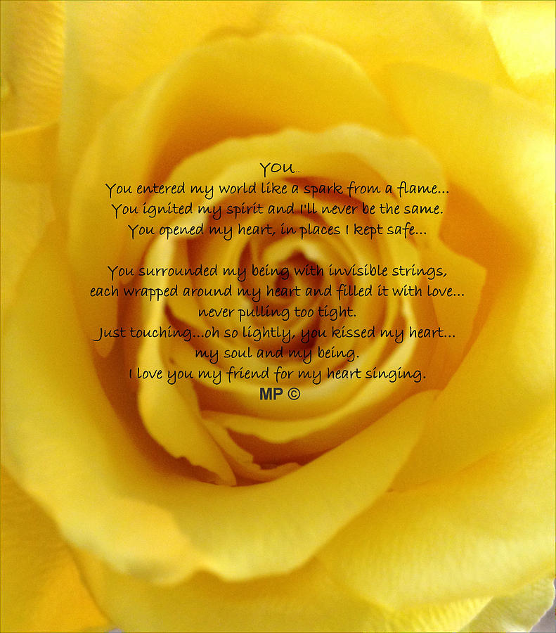 You Poem on Yellow Rose Photograph by Marian Lonzetta