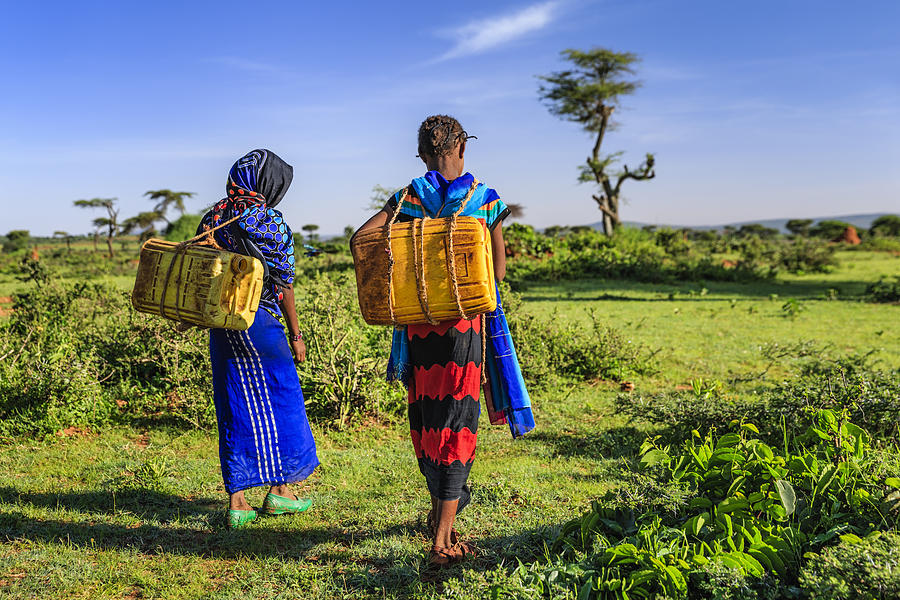 Young African girls carrying water from the well, Ethiopia, Africa Photograph by Bartosz Hadyniak