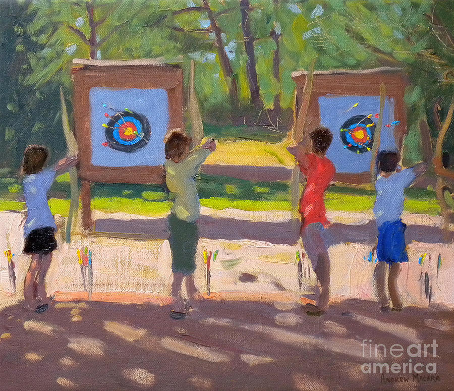 Andrew Macara Painting - Young Archers by Andrew Macara