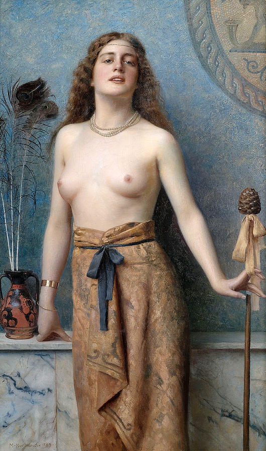 Nude Painting - Young Bacchante with thyrsus by Max Nonnenbruch