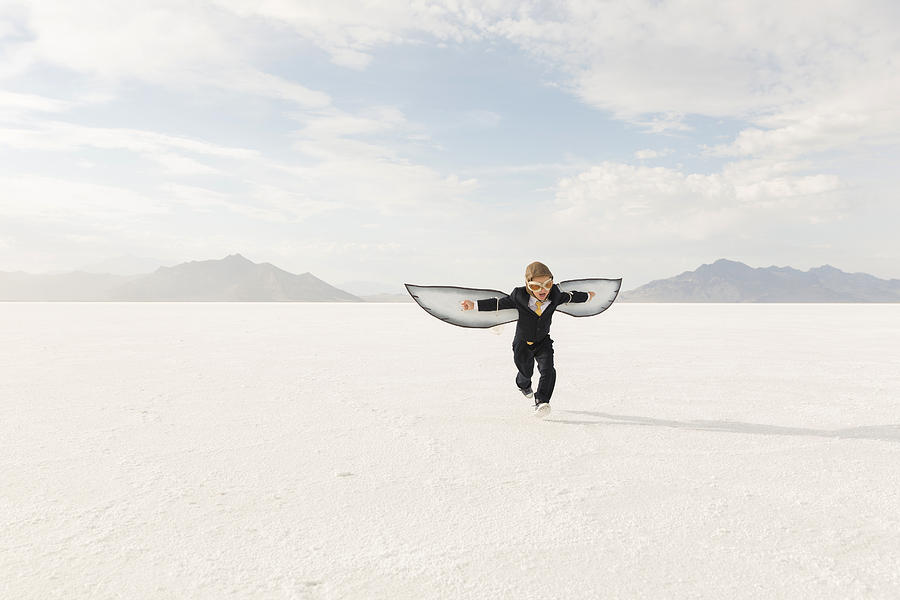 Young Boy Businessman is Flying Away Photograph by RichVintage