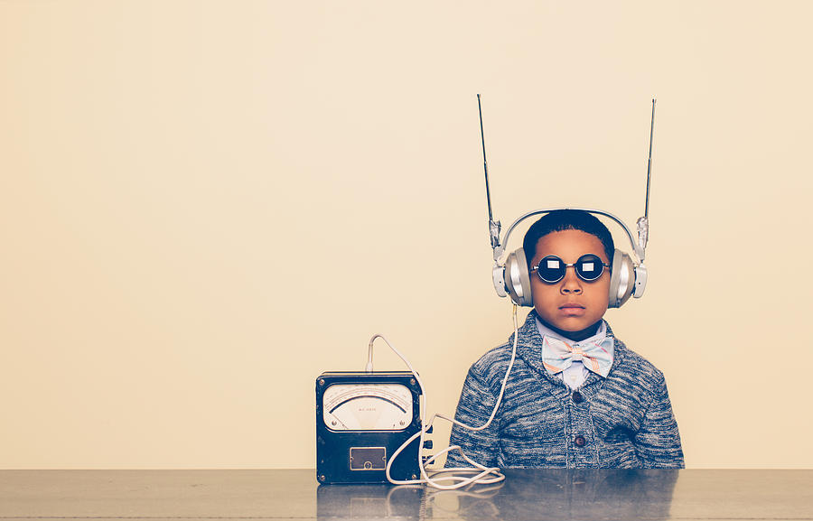 Young Boy Dressed as Nerd with Alien Headphones Photograph by Andrew Rich