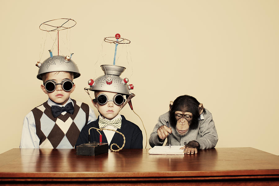 Young Boy Nerds Do Science with Chimpanzee Photograph by RichVintage