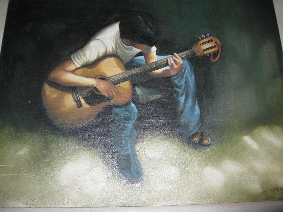 Young Boy playing the Guitar Painting by Lucille  Valentino