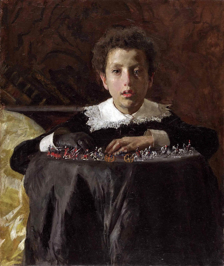 Young Boy with Toy Soldiers Painting by Antonio Mancini