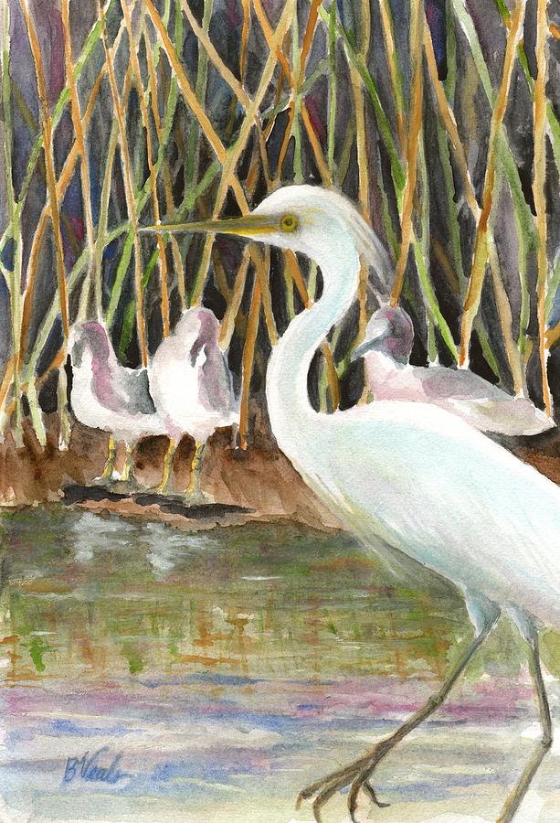 Young Egret and Friends Painting by Bev Veals