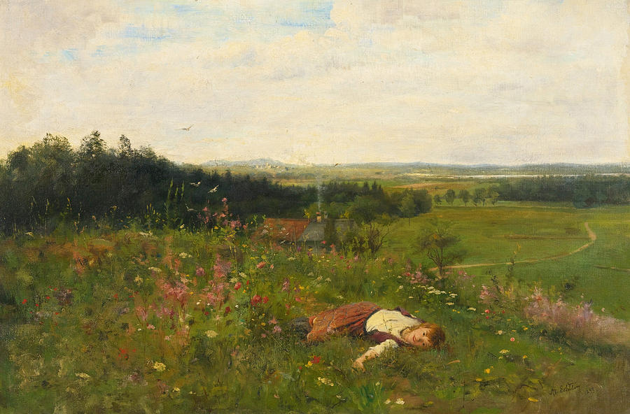 Young Girl in a Meadow Painting by Adolf Echtler